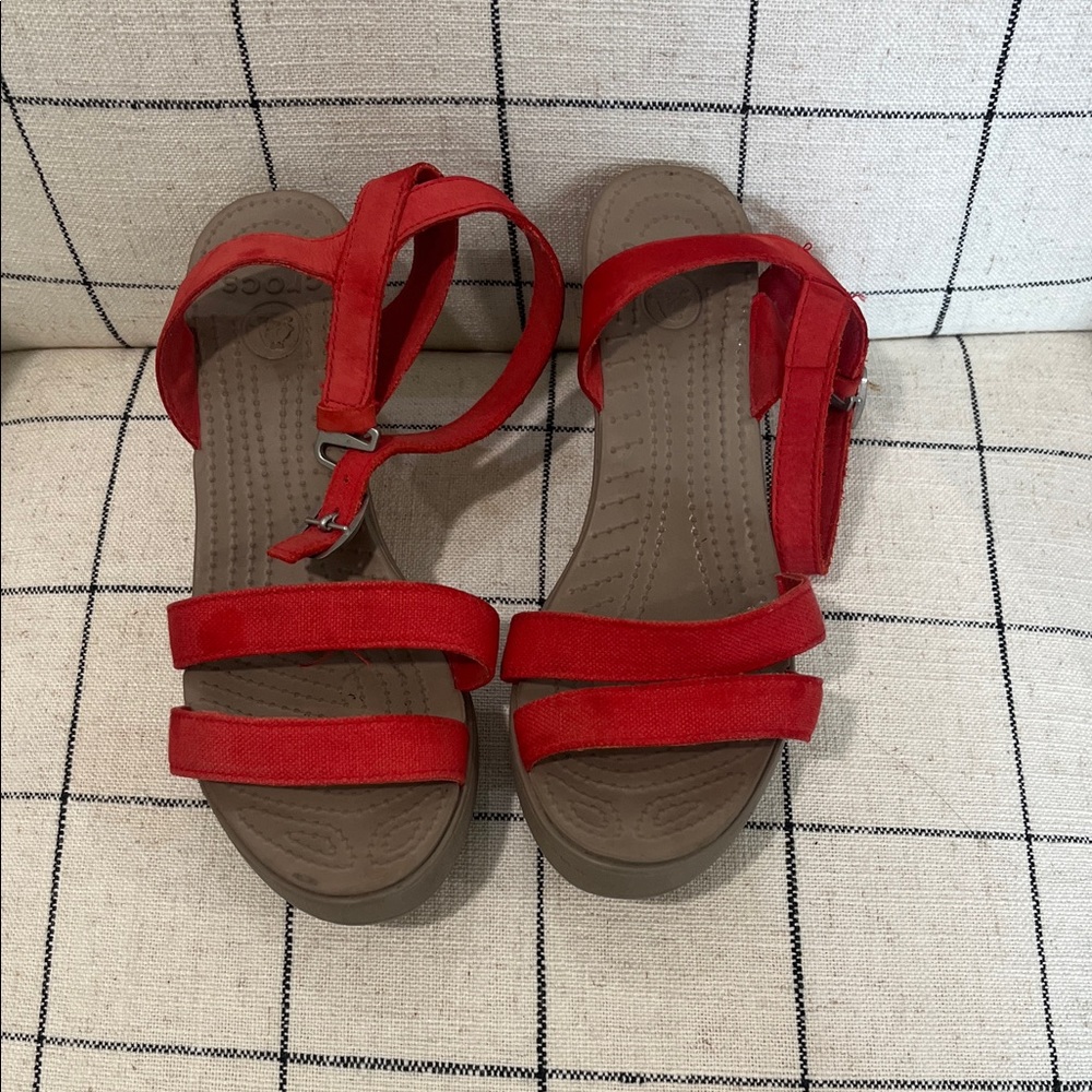 CROCS Red Wedge Sandals